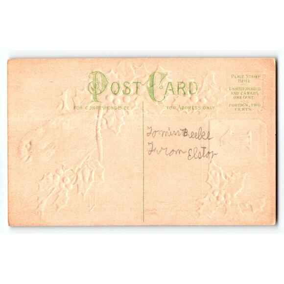 Vintage 1907-1915 New Year Postcard Robin & Snowy Church Lithograph - Picture 2 of 2